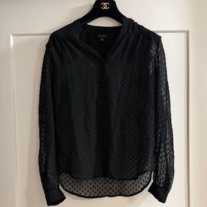 Ann Taylor Black Sheer Polka Dot Blouse